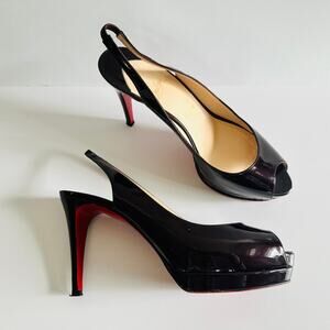 Christian Louboutin Altadama 100 Burgundy Slingback Peep Toe Patent Pump Sz 39.5